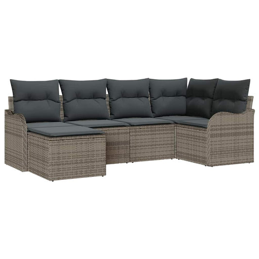 Garten-Sofa-Set mit Kissen 6 pcs Grau Poly Rattan