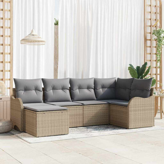 Garten-Sofa-Set mit Kissen 6 pcs Beige und Hellgrau Poly Rattan