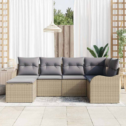 Garten-Sofa-Set mit Kissen 6 pcs Beige und Hellgrau Poly Rattan