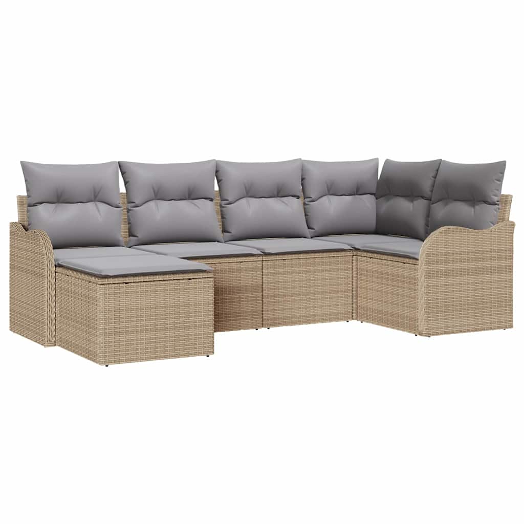 Garten-Sofa-Set mit Kissen 6 pcs Beige und Hellgrau Poly Rattan
