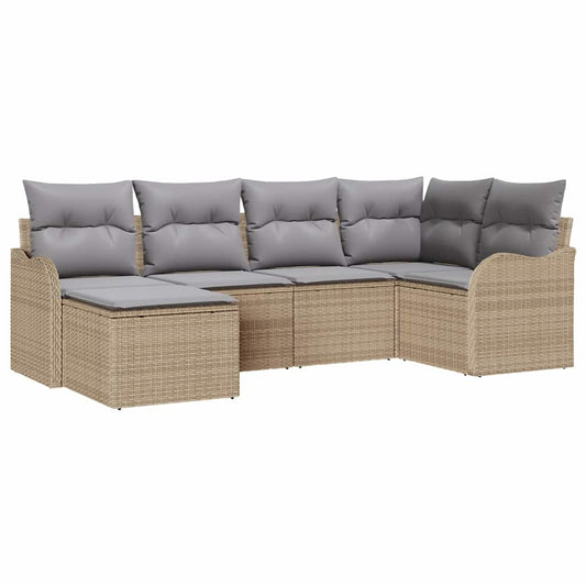 Garten-Sofa-Set mit Kissen 6 pcs Beige und Hellgrau Poly Rattan