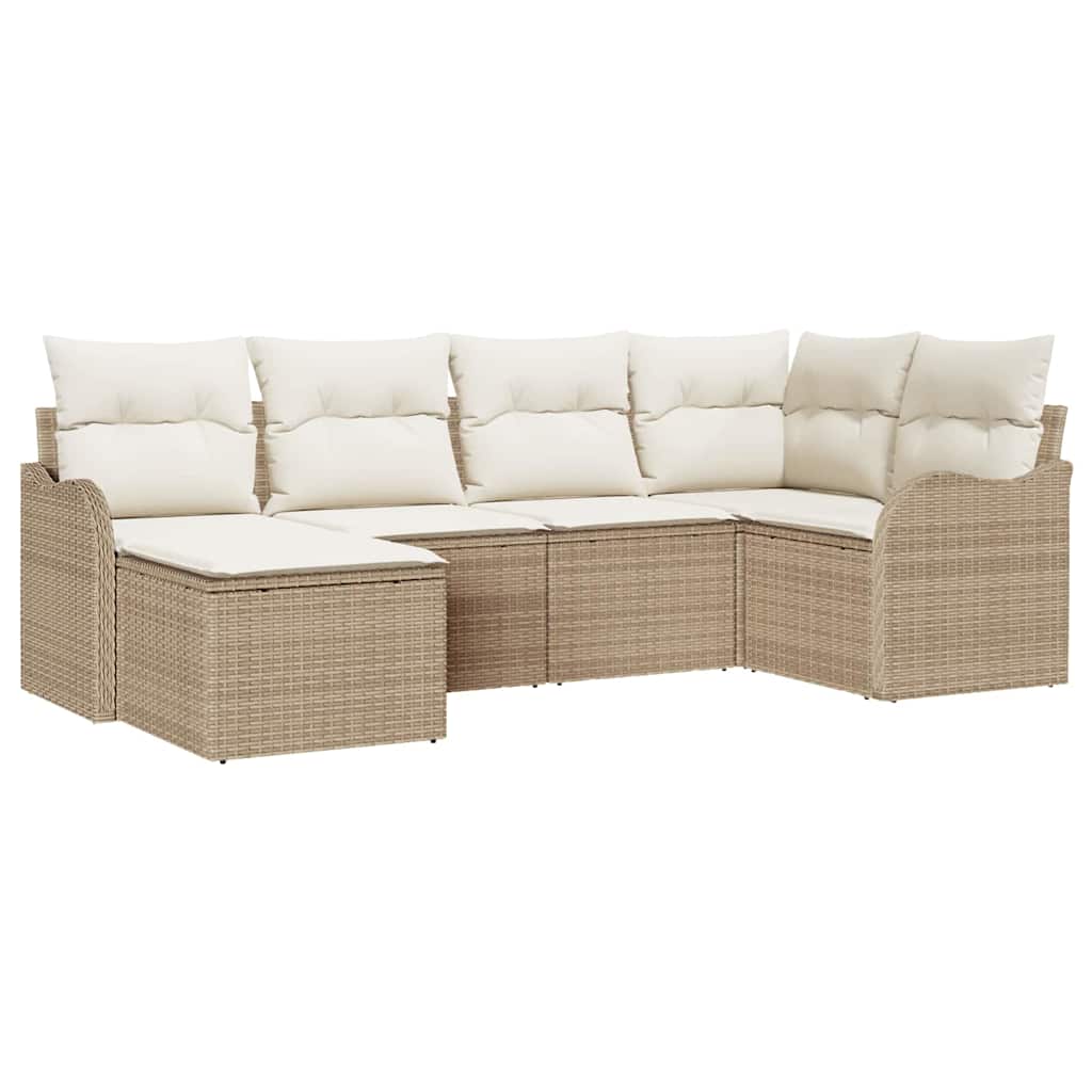 Garten-Sofa-Set mit Kissen 6 pcs Beige und Weiß Poly Rattan
