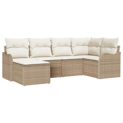 Garten-Sofa-Set mit Kissen 6 pcs Beige und Weiß Poly Rattan