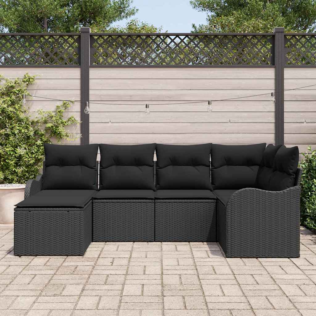 Garten-Sofa-Set mit Kissen 6 pcs Schwarz Poly Rattan