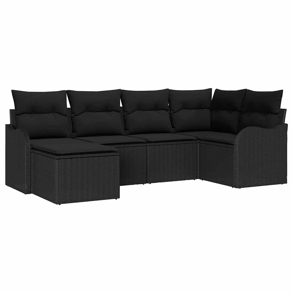 Garten-Sofa-Set mit Kissen 6 pcs Schwarz Poly Rattan