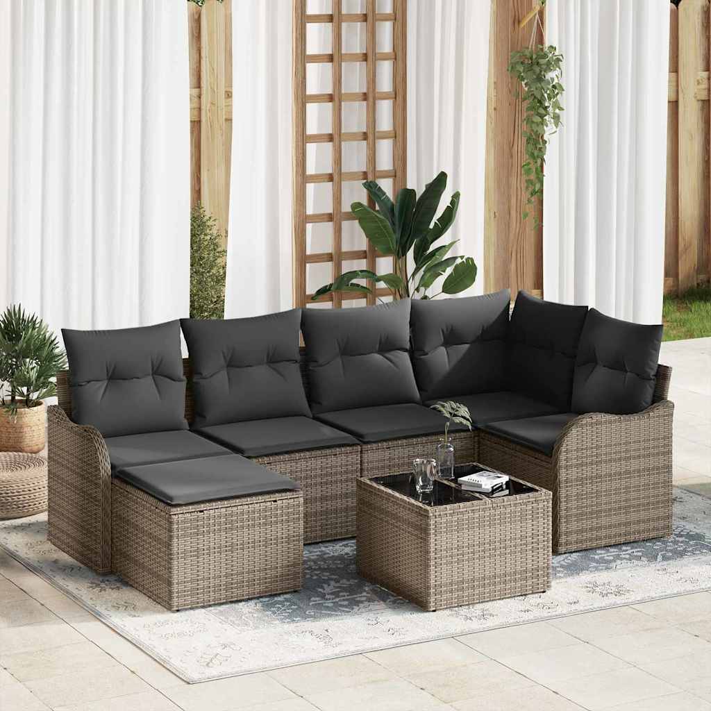 Garten-Sofa-Set mit Kissen 7 pcs Grau Poly Rattan