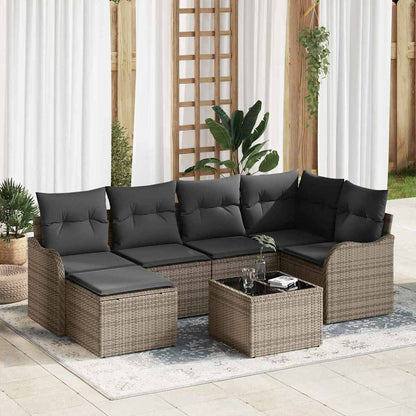 Garten-Sofa-Set mit Kissen 7 pcs Grau Poly Rattan