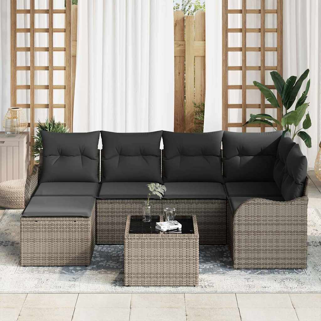 Garten-Sofa-Set mit Kissen 7 pcs Grau Poly Rattan