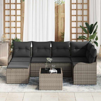 Garten-Sofa-Set mit Kissen 7 pcs Grau Poly Rattan