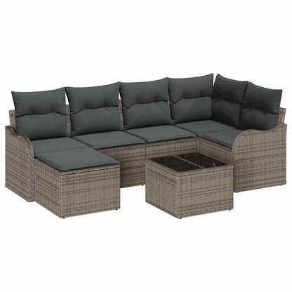 Garten-Sofa-Set mit Kissen 7 pcs Grau Poly Rattan
