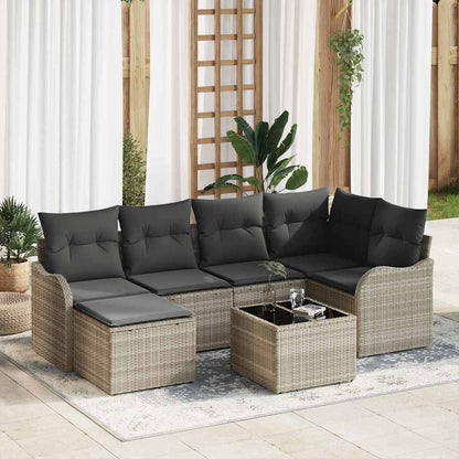 Garten-Sofa-Set mit Kissen 7 pcs Hellgrau Poly Rattan