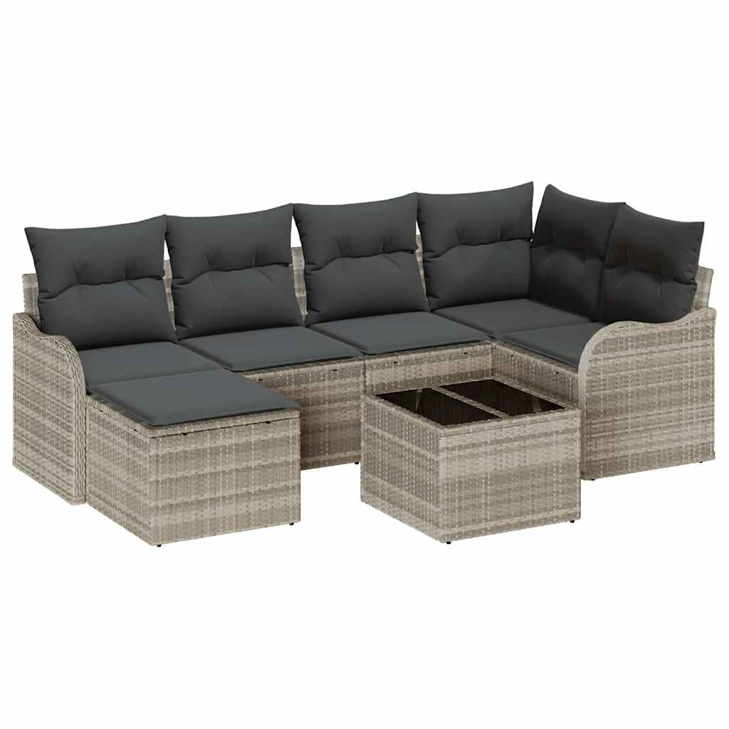 Garten-Sofa-Set mit Kissen 7 pcs Hellgrau Poly Rattan