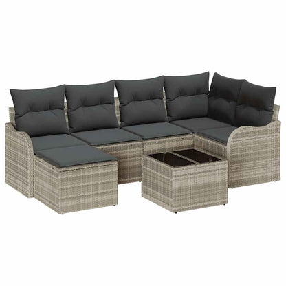 Garten-Sofa-Set mit Kissen 7 pcs Hellgrau Poly Rattan