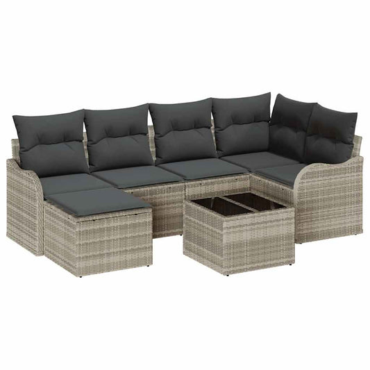 Garten-Sofa-Set mit Kissen 7 pcs Hellgrau Poly Rattan