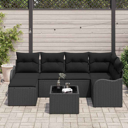 Garten-Sofa-Set mit Kissen 7 pcs Schwarz Poly Rattan