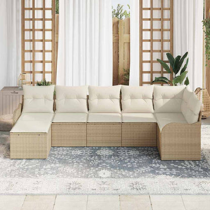 Garten-Sofa-Set mit Kissen 7 pcs Beige und Weiß Poly Rattan