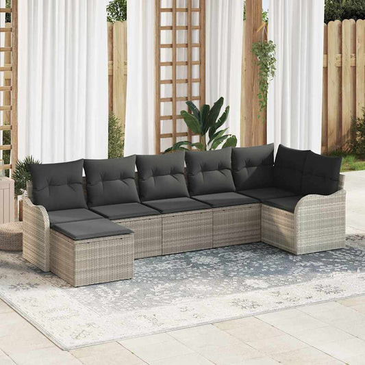 Garten-Sofa-Set mit Kissen 7 pcs Hellgrau Poly Rattan