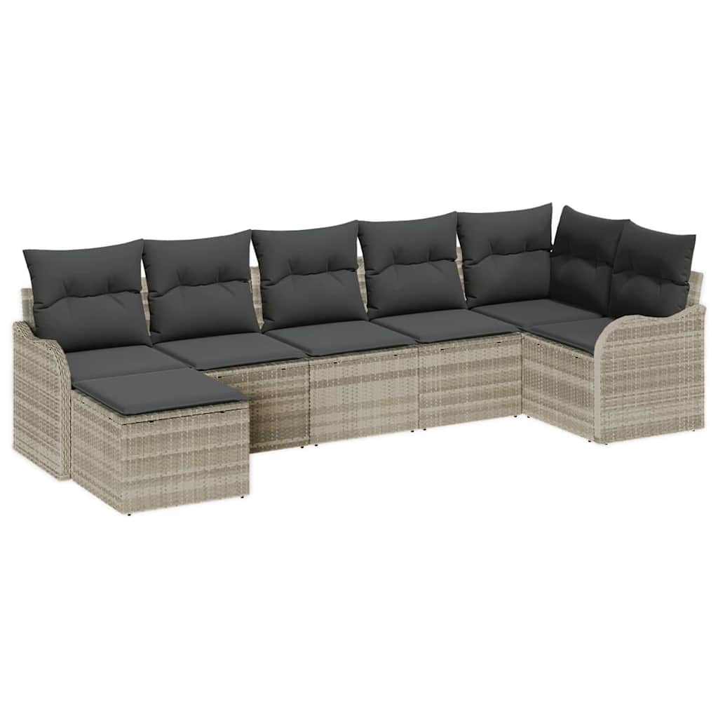 Garten-Sofa-Set mit Kissen 7 pcs Hellgrau Poly Rattan