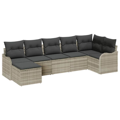 Garten-Sofa-Set mit Kissen 7 pcs Hellgrau Poly Rattan