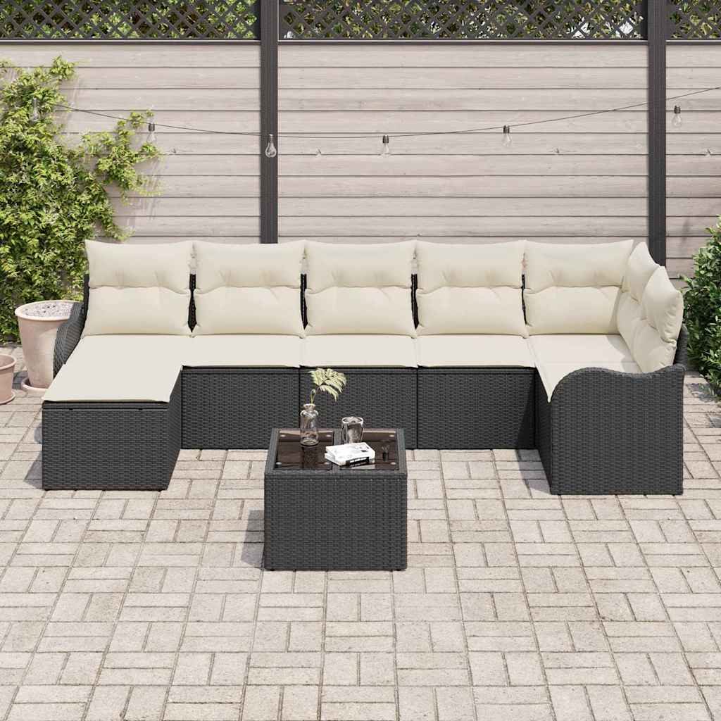 Garten-Sofa-Set mit Kissen 8 pcs Schwarz und Weiß Poly Rattan