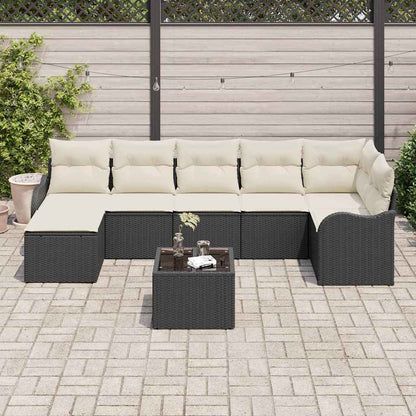 Garten-Sofa-Set mit Kissen 8 pcs Schwarz und Weiß Poly Rattan