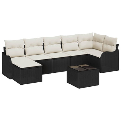 Garten-Sofa-Set mit Kissen 8 pcs Schwarz und Weiß Poly Rattan
