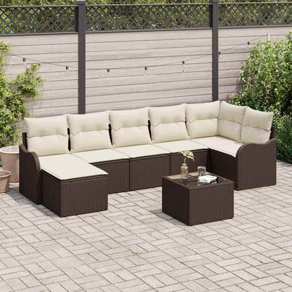 Garten-Sofa-Set mit Kissen 8 pcs Braun und Weiß Poly Rattan