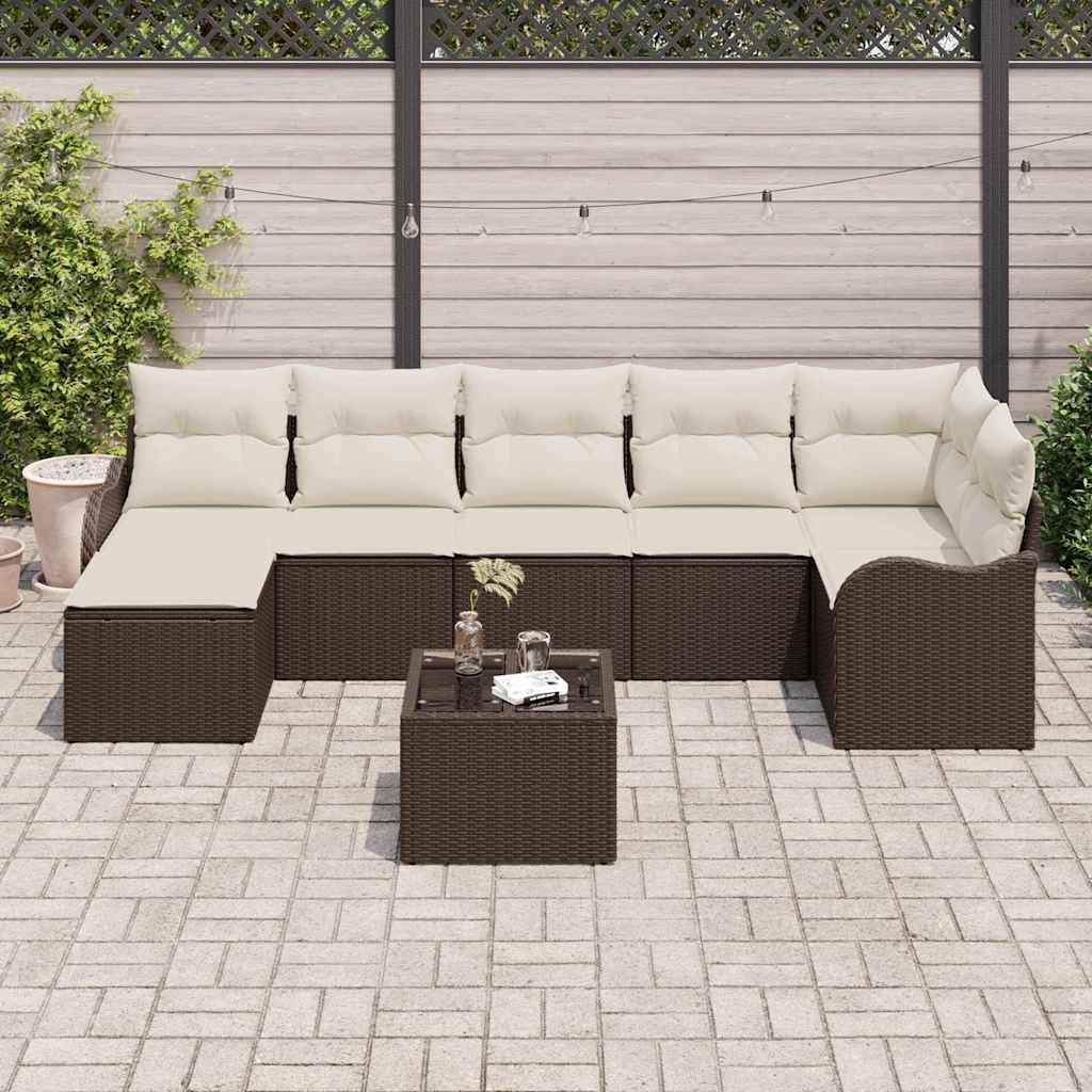 Garten-Sofa-Set mit Kissen 8 pcs Braun und Weiß Poly Rattan