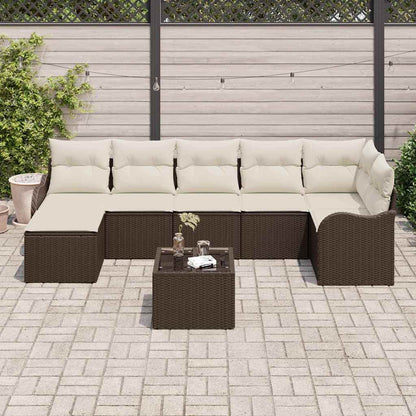 Garten-Sofa-Set mit Kissen 8 pcs Braun und Weiß Poly Rattan