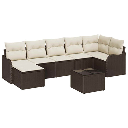 Garten-Sofa-Set mit Kissen 8 pcs Braun und Weiß Poly Rattan