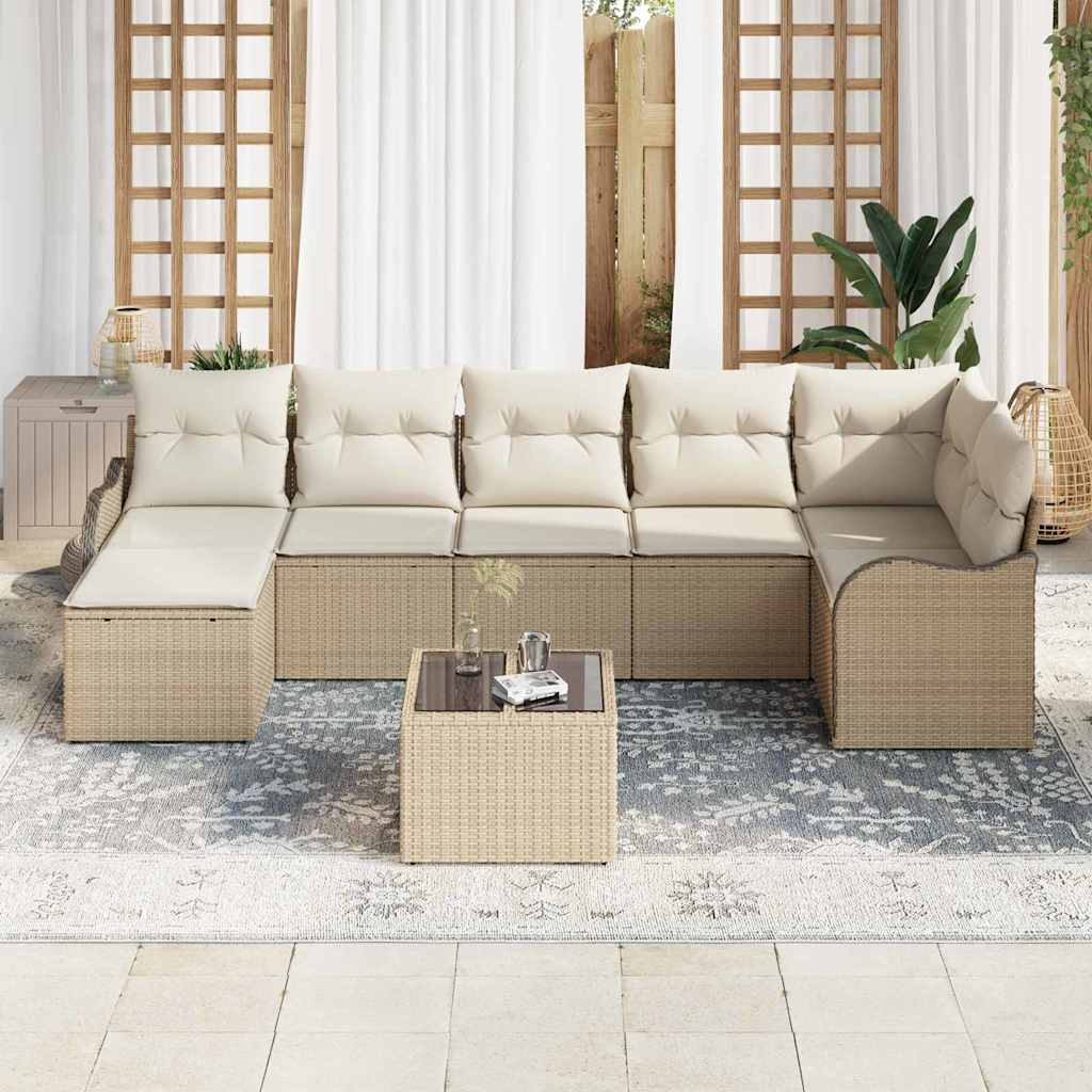 Garten-Sofa-Set mit Kissen 8 pcs Beige und Weiß Poly Rattan