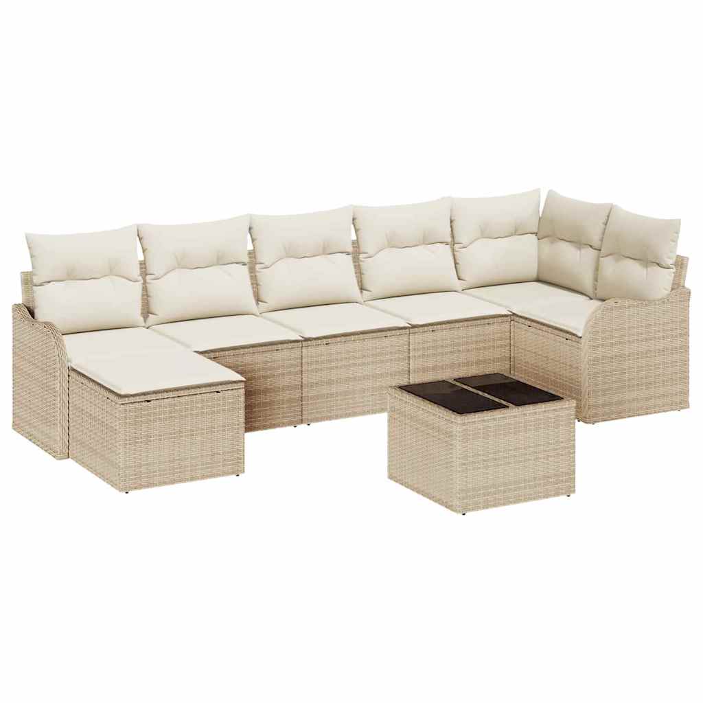 Garten-Sofa-Set mit Kissen 8 pcs Beige und Weiß Poly Rattan
