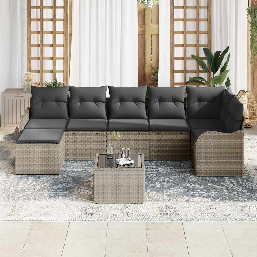 Garten-Sofa-Set mit Kissen 8 pcs Hellgrau Poly Rattan