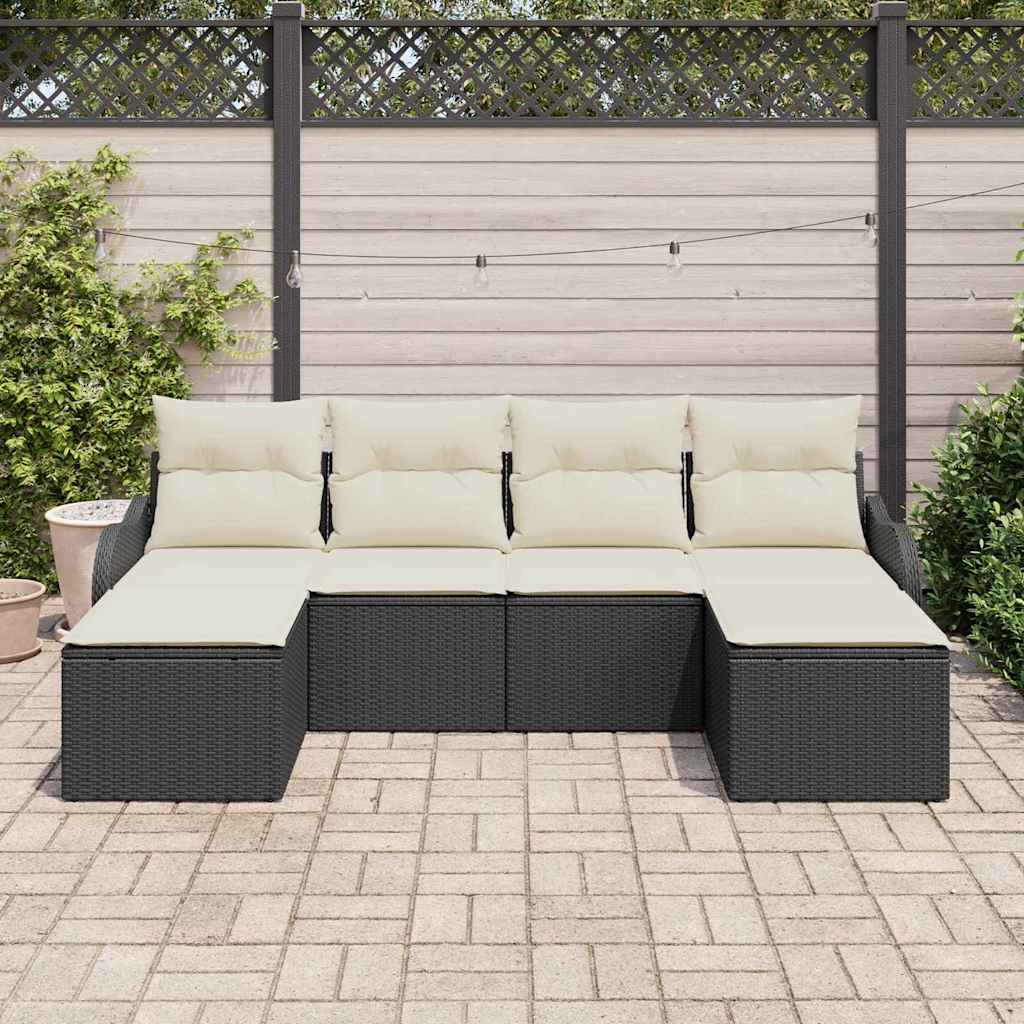 Garten-Sofa-Set mit Kissen 6 pcs Schwarz und Weiß Poly Rattan