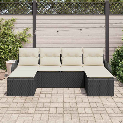 Garten-Sofa-Set mit Kissen 6 pcs Schwarz und Weiß Poly Rattan