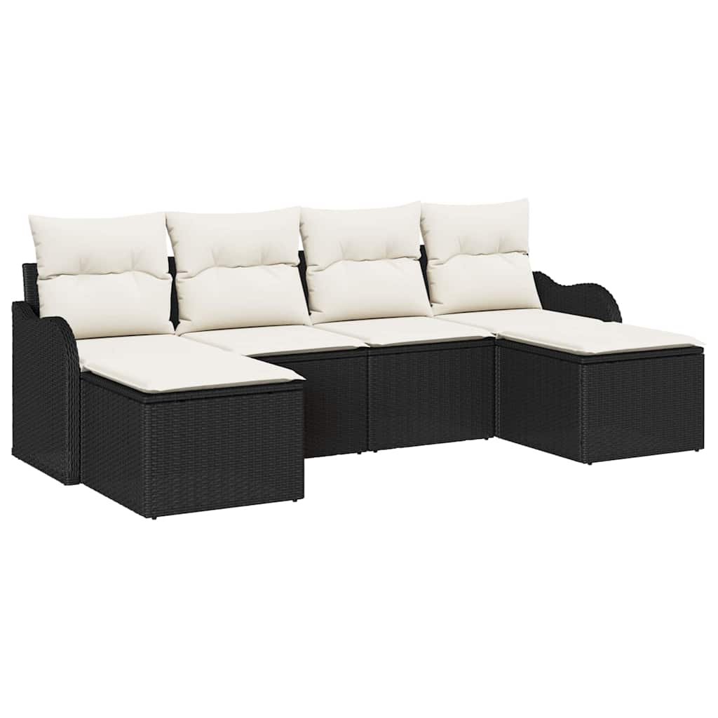 Garten-Sofa-Set mit Kissen 6 pcs Schwarz und Weiß Poly Rattan