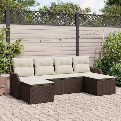 Garten-Sofa-Set mit Kissen 6 pcs Braun und Weiß Poly Rattan