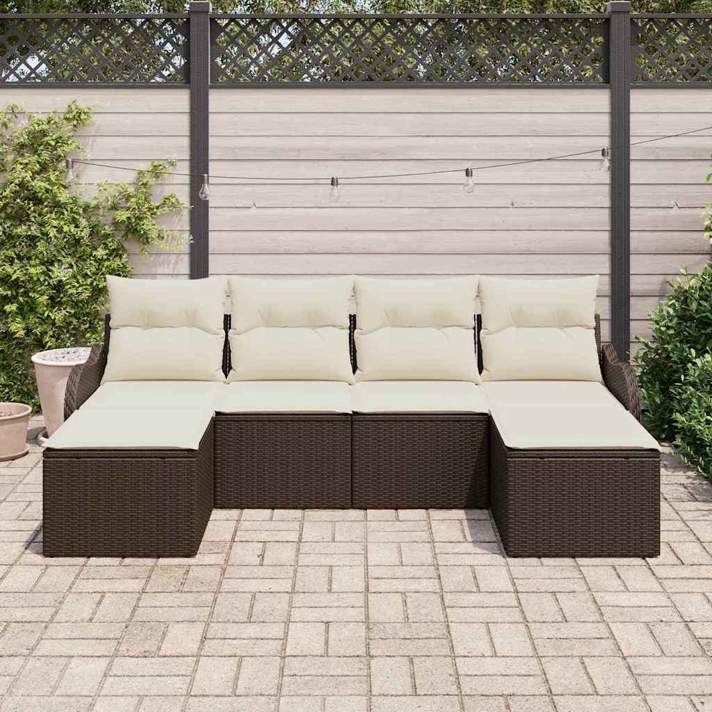 Garten-Sofa-Set mit Kissen 6 pcs Braun und Weiß Poly Rattan