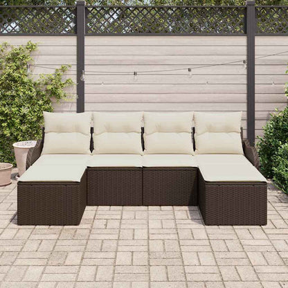 Garten-Sofa-Set mit Kissen 6 pcs Braun und Weiß Poly Rattan