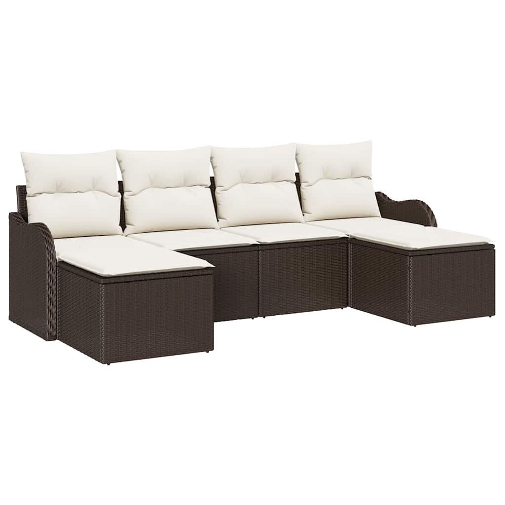 Garten-Sofa-Set mit Kissen 6 pcs Braun und Weiß Poly Rattan