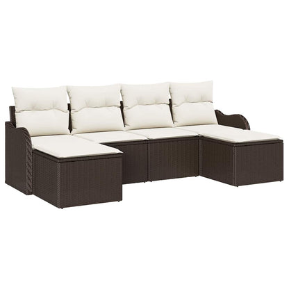 Garten-Sofa-Set mit Kissen 6 pcs Braun und Weiß Poly Rattan