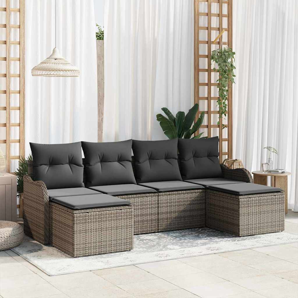 Garten-Sofa-Set mit Kissen 6 pcs Grau Poly Rattan