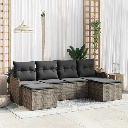 Garten-Sofa-Set mit Kissen 6 pcs Grau Poly Rattan