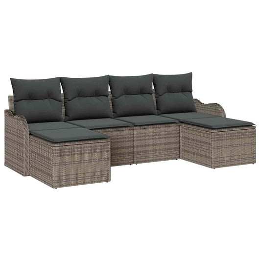 Garten-Sofa-Set mit Kissen 6 pcs Grau Poly Rattan