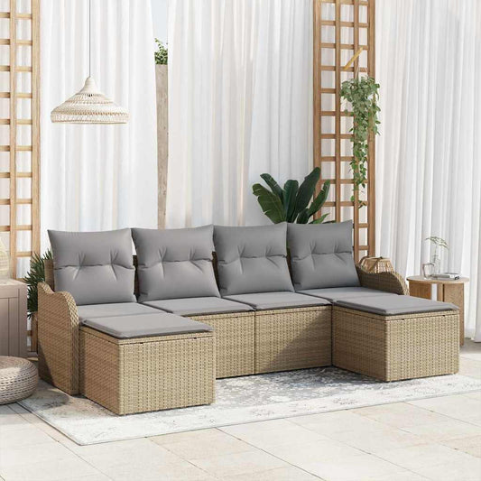 Garten-Sofa-Set mit Kissen 6 pcs Beige und Hellgrau Poly Rattan