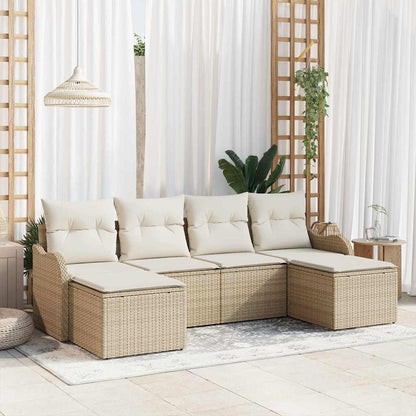 Garten-Sofa-Set mit Kissen 6 pcs Beige und Weiß Poly Rattan