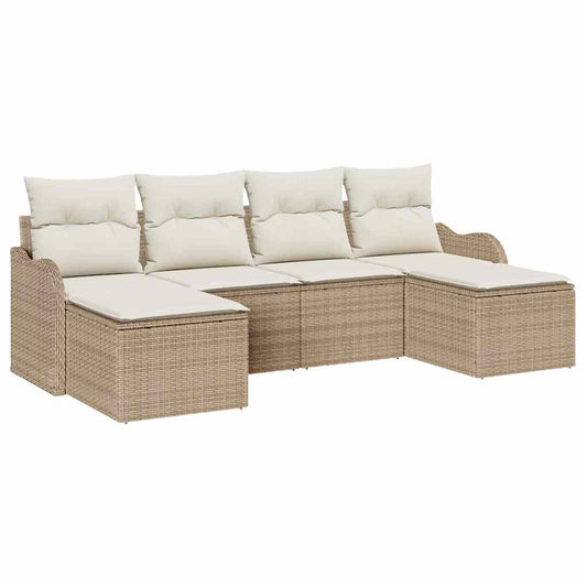 Garten-Sofa-Set mit Kissen 6 pcs Beige und Weiß Poly Rattan