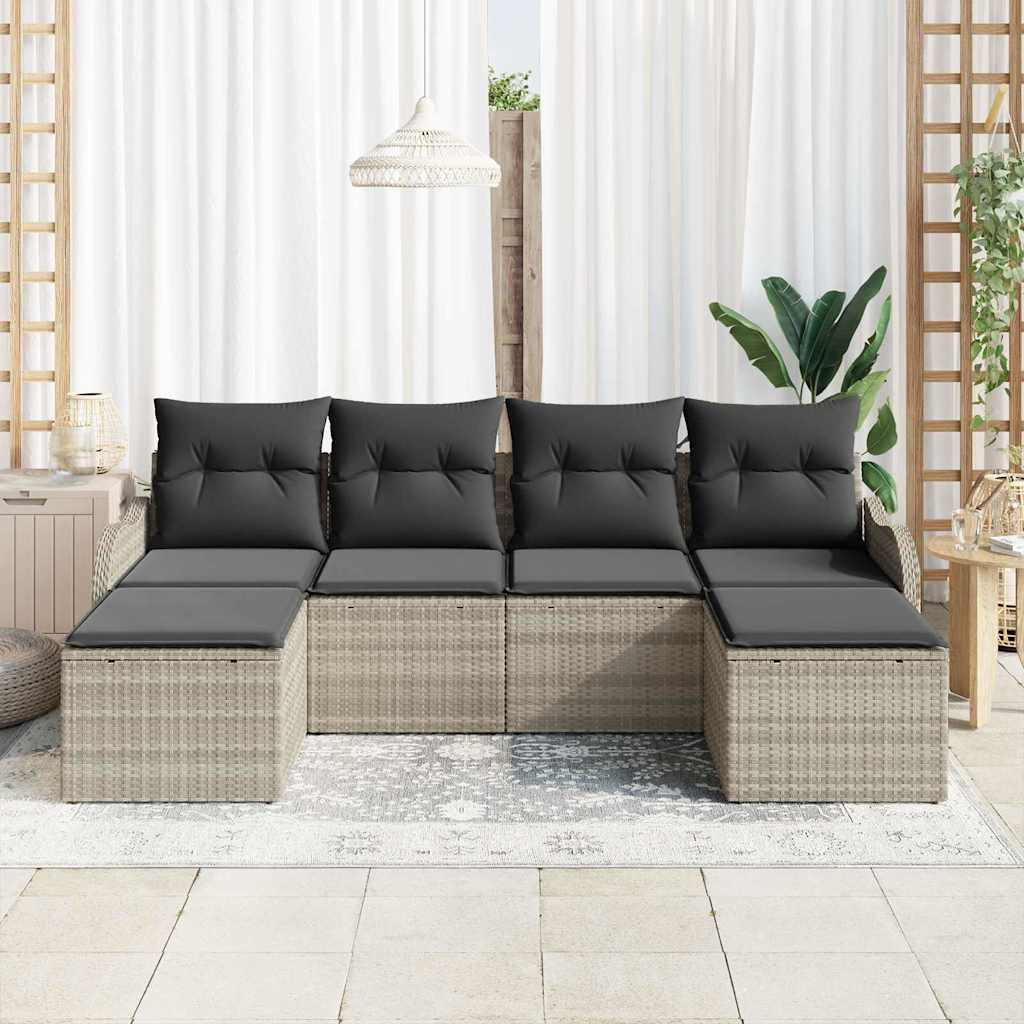 Garten-Sofa-Set mit Kissen 6 pcs Hellgrau Poly Rattan