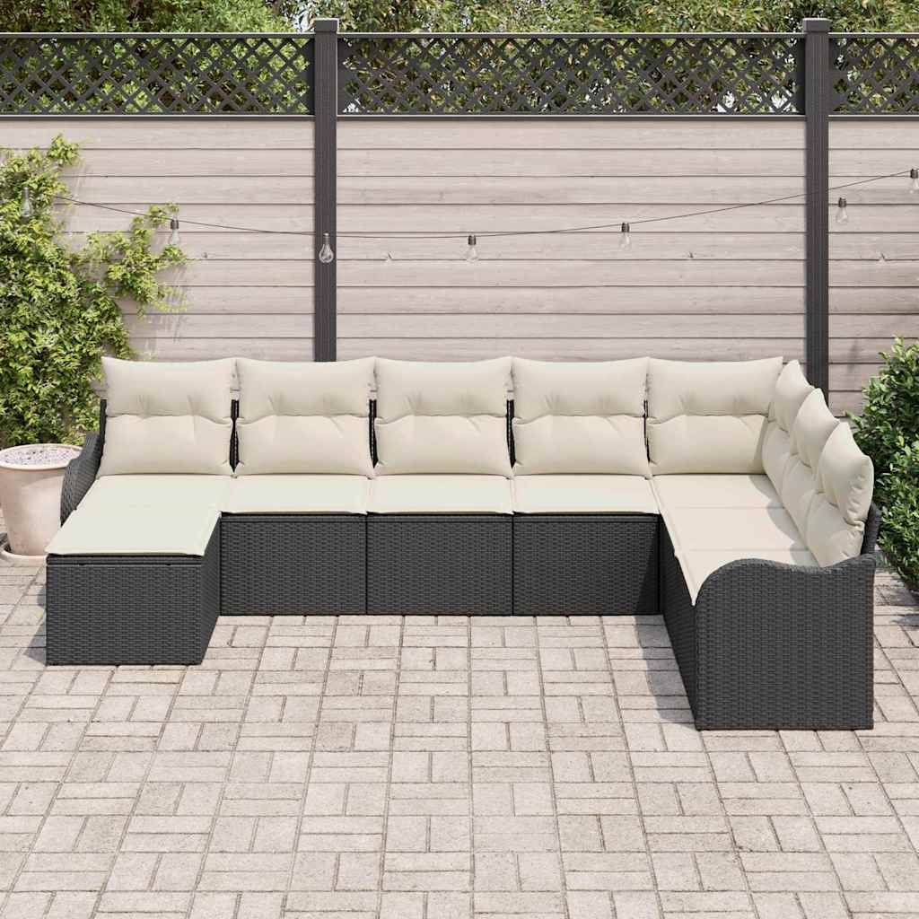 Garten-Sofa-Set mit Kissen 8 pcs Schwarz und Weiß Poly Rattan
