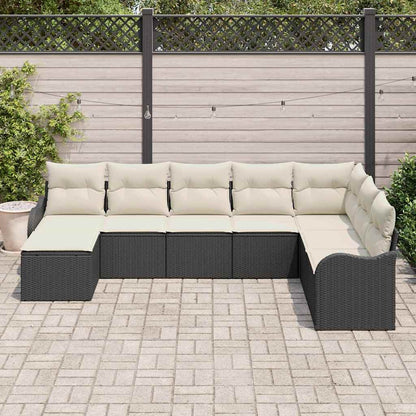 Garten-Sofa-Set mit Kissen 8 pcs Schwarz und Weiß Poly Rattan